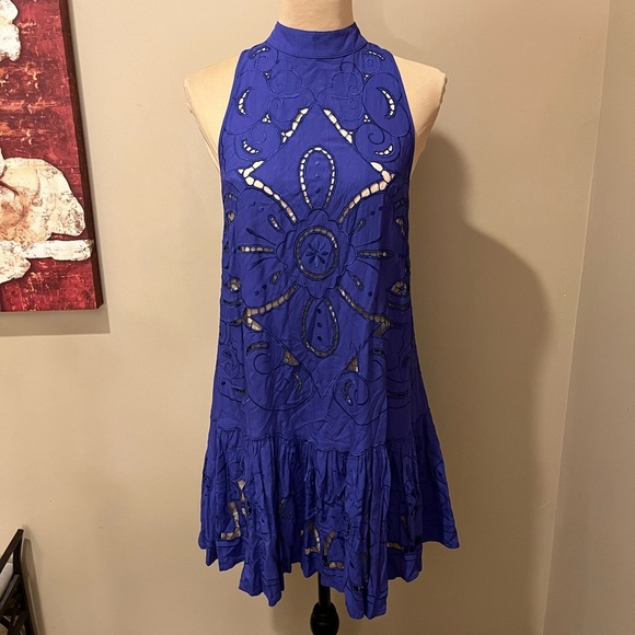 Free People Hot Child Mini Dress Eyelet Dropwaist Babydoll Open-back, size XS - Picture 6 of 8